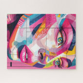 抽象芸術鮮やかポートレート女子顔ピンクブラック ジグソーパズル (横)