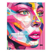 抽象芸術鮮やかポートレート女子顔ピンクブラック フォトプリント (正面)