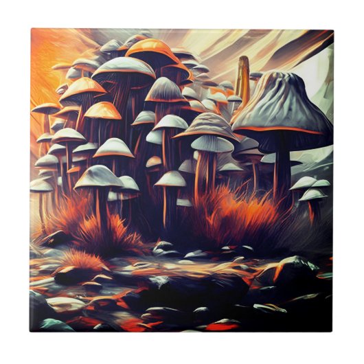 抽象芸術鮮やかマッシュルームモダン- Urban Art タイル (正面)