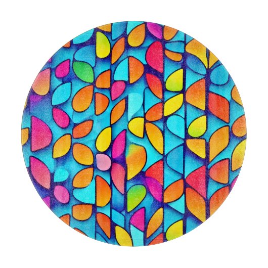 抽象芸術鮮やかリーフバースト カッティングボード (正面)