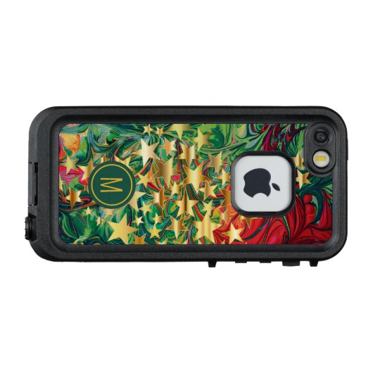 抽象芸術鮮やかレッドグリーン金ゴールドスターズ LifeProof iPhoneケース (裏面横)