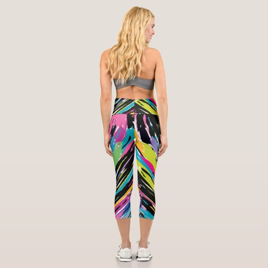 抽象芸術鮮やか数々の色のトロピカルリーフ カプリレギンス (裏面)