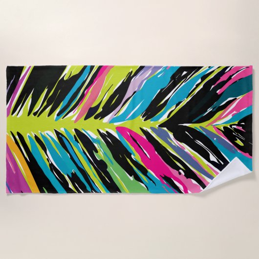 抽象芸術鮮やか数々の色のトロピカルリーフ ビーチタオル (正面)