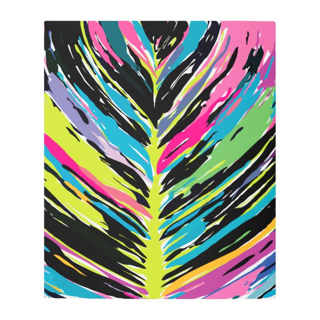 抽象芸術鮮やか数々の色のトロピカルリーフ メタルプリント (正面)