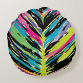 抽象芸術鮮やか数々の色のトロピカルリーフ ラウンドクッション (裏面)