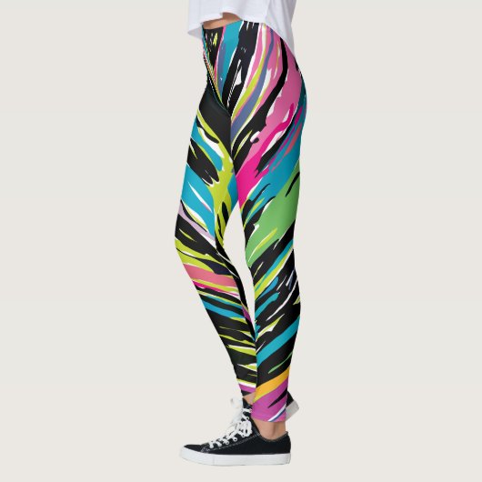 抽象芸術鮮やか数々の色のトロピカルリーフ レギンス (左)