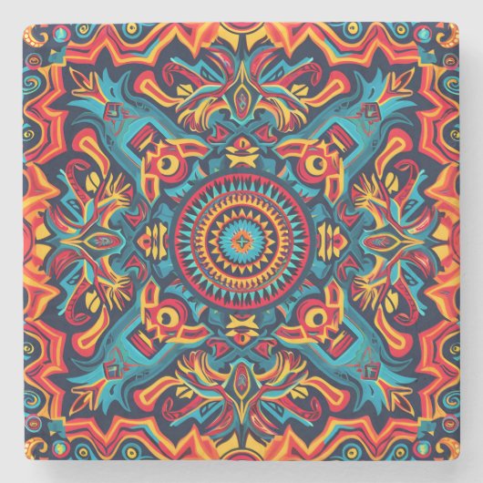 抽象芸術鮮やか族のハイコール族のパターン ストーンコースター (正面)