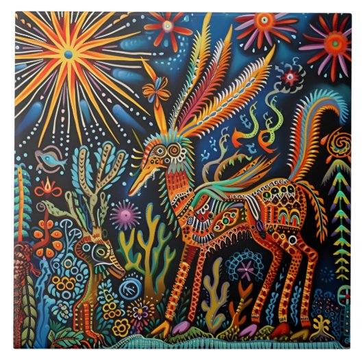 抽象芸術鮮やか族のハイコール族のパターン タイル (正面)