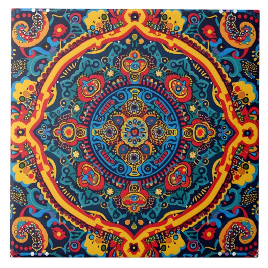 抽象芸術鮮やか族のハイコール族のパターン タイル (正面)