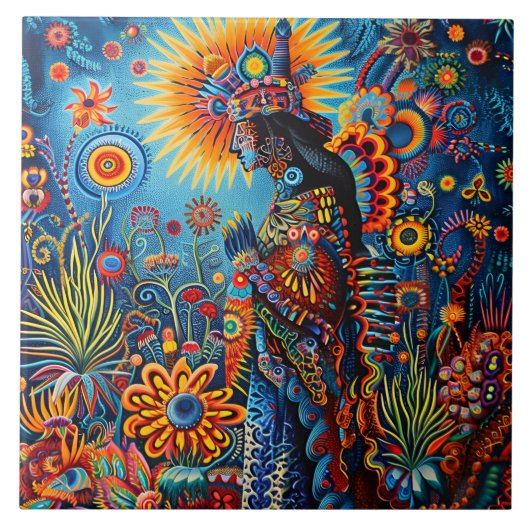 抽象芸術鮮やか族のハイコール族のパターン タイル (正面)