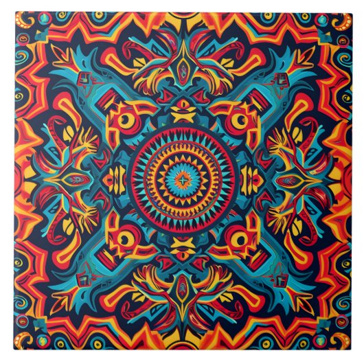 抽象芸術鮮やか族のハイコール族のパターン タイル (正面)