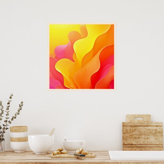 抽象芸術鮮やか波の暖かいデザイン ポスター (キッチン)