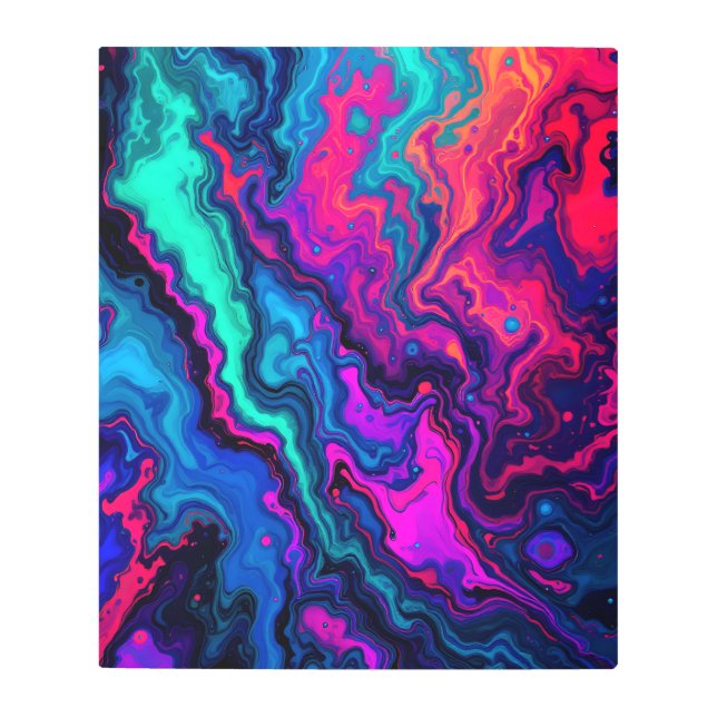 抽象芸術鮮やか流体アート。マスターベッドルームウォールアート メタルプリント (正面)