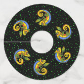 抽象芸術鮮やか色トカゲの枝付きドット ワイングラスタグ (正面)