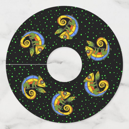 抽象芸術鮮やか色トカゲの枝付きドット ワイングラスタグ (正面)