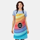 抽象芸術鮮やか虹の波 | ロゴの追加 エプロン (着用した状態)