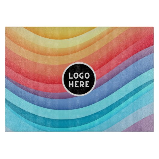 抽象芸術鮮やか虹の波 | ロゴの追加 カッティングボード (正面)