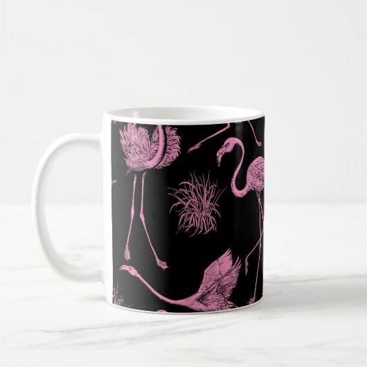 抽象芸術鳥：モノクロファッションパターン コーヒーマグカップ (左)