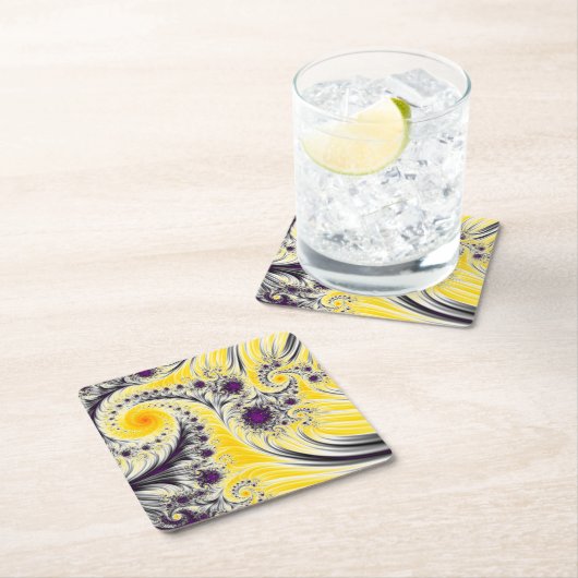 抽象芸術黄モダンフラクタル スクエアペーパーコースター (インサイチュ)