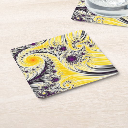 抽象芸術黄モダンフラクタル スクエアペーパーコースター (アングル)