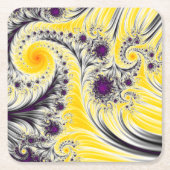 抽象芸術黄モダンフラクタル スクエアペーパーコースター (正面)