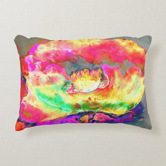 抽象芸術黄桃色フローラ絵画 アクセントクッション (正面)