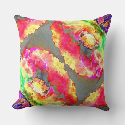 抽象芸術黄桃色フローラ絵画 クッション (正面)