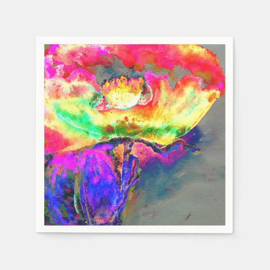 抽象芸術黄桃色フローラ絵画 スタンダードカクテルナプキン (正面)