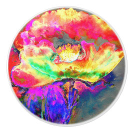 抽象芸術黄桃色フローラ絵画 セラミックノブ