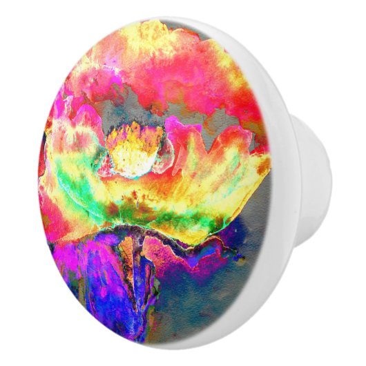 抽象芸術黄桃色フローラ絵画 セラミックノブ (右)