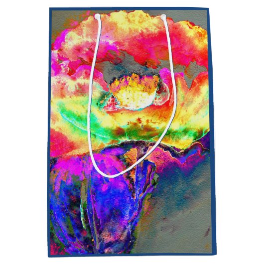 抽象芸術黄桃色フローラ絵画 ミディアムペーパーバッグ (正面)