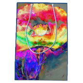 抽象芸術黄桃色フローラ絵画 ミディアムペーパーバッグ (裏面)