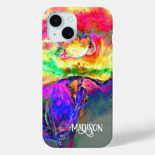 抽象芸術黄桃色フローラ絵画 Case-Mate iPhoneケース (裏面)