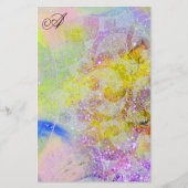 抽象芸術黄紫色フローラスワーズモノグラム 便箋 (正面)