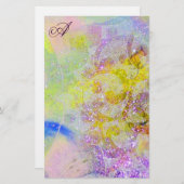 抽象芸術黄紫色フローラスワーズモノグラム 便箋 (正面/裏面)