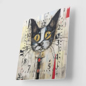 抽象芸術黄色い目カラフル猫 スクエア壁時計 (傾斜)