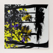 抽象芸術黄色と青のシルエットフォレスト ジグソーパズル (縦)