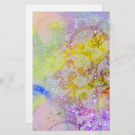 抽象芸術黄色の紫色の波、フローラ渦巻き 便箋 (正面/裏面)