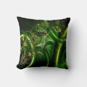 抽象芸術黄色の黒と緑の花デザイン クッション (正面)