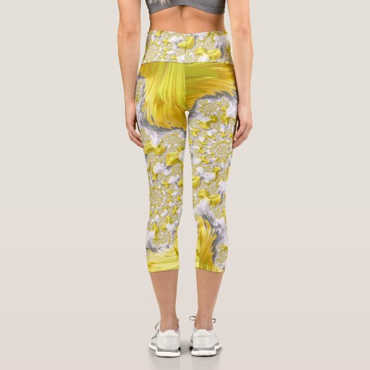 抽象芸術黄色対称フラクタル カプリレギンス (裏面)