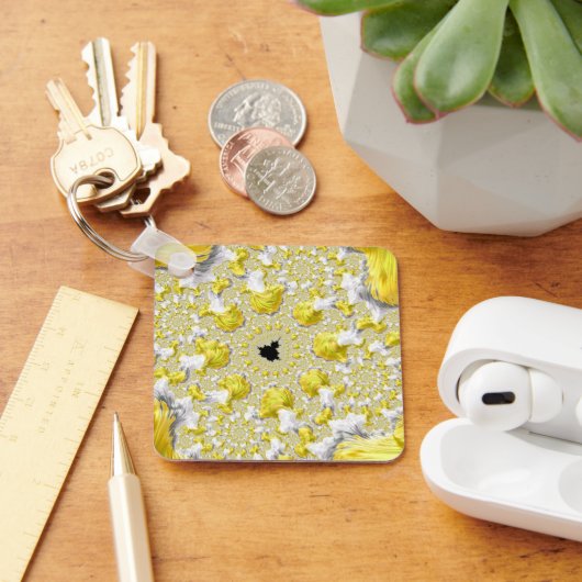 抽象芸術黄色対称フラクタル キーホルダー (デスク)