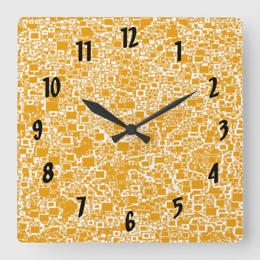 抽象芸術黄金色の白パタコンテンポラリーーン スクエア壁時計 (正面)