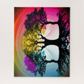 抽象芸術黒い木（紫と黄色） ジグソーパズル (縦)