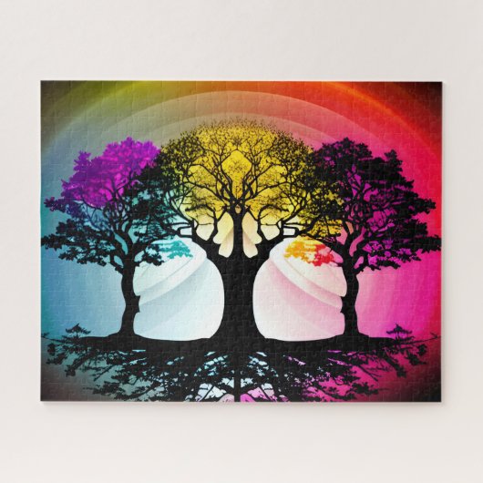 抽象芸術黒い木（紫と黄色） ジグソーパズル (横)