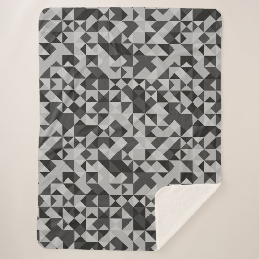 抽象芸術黒と灰色の幾何学的モザイクモダン シェルパブランケット (正面)