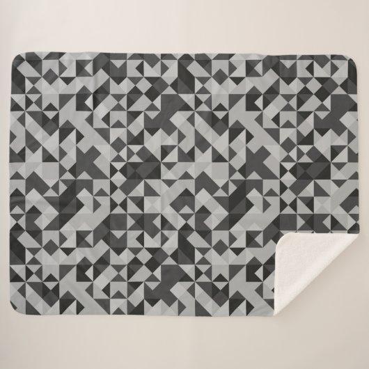 抽象芸術黒と灰色の幾何学的モザイクモダン シェルパブランケット (正面(横))