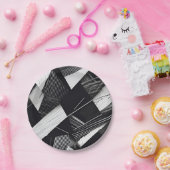 抽象芸術黒と白の暗い幾何学的パターン ペーパープレート (パーティー)