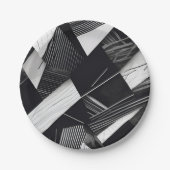 抽象芸術黒と白の暗い幾何学的パターン ペーパープレート (正面)