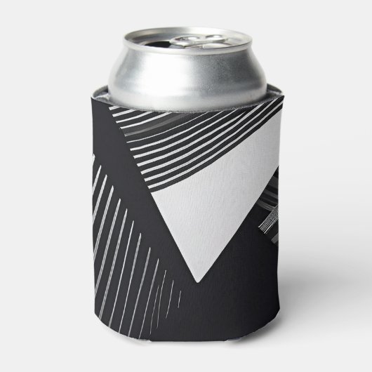 抽象芸術黒と白の暗い幾何学的パターン 缶クーラー (缶正面)