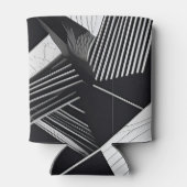 抽象芸術黒と白の暗い幾何学的パターン 缶クーラー (裏面)